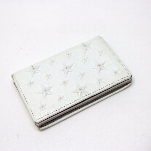 JIMMY CHOO Star Embossed Business card holder Card Case White Leather - Picture 5 of 6